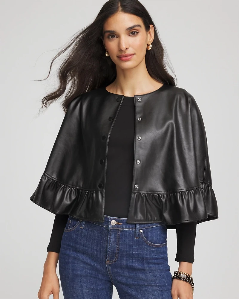 Faux Leather Ruffled Cape