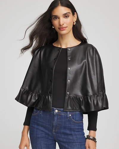 Faux Leather Ruffled Cape