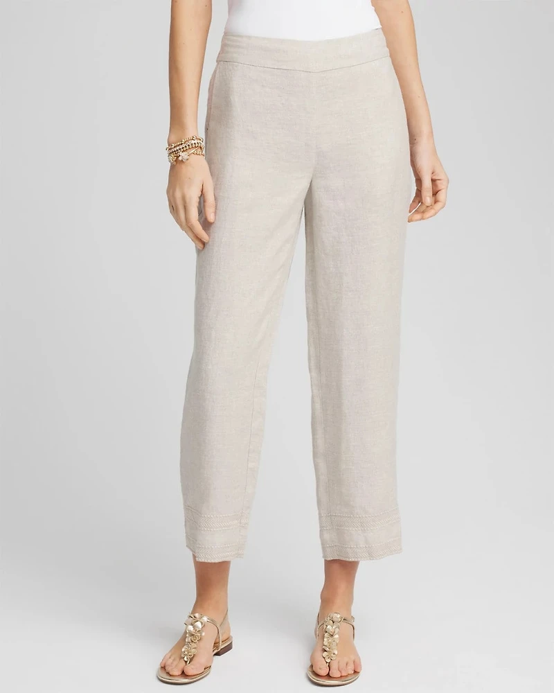 Linen Pull On Waist Cropped Pants