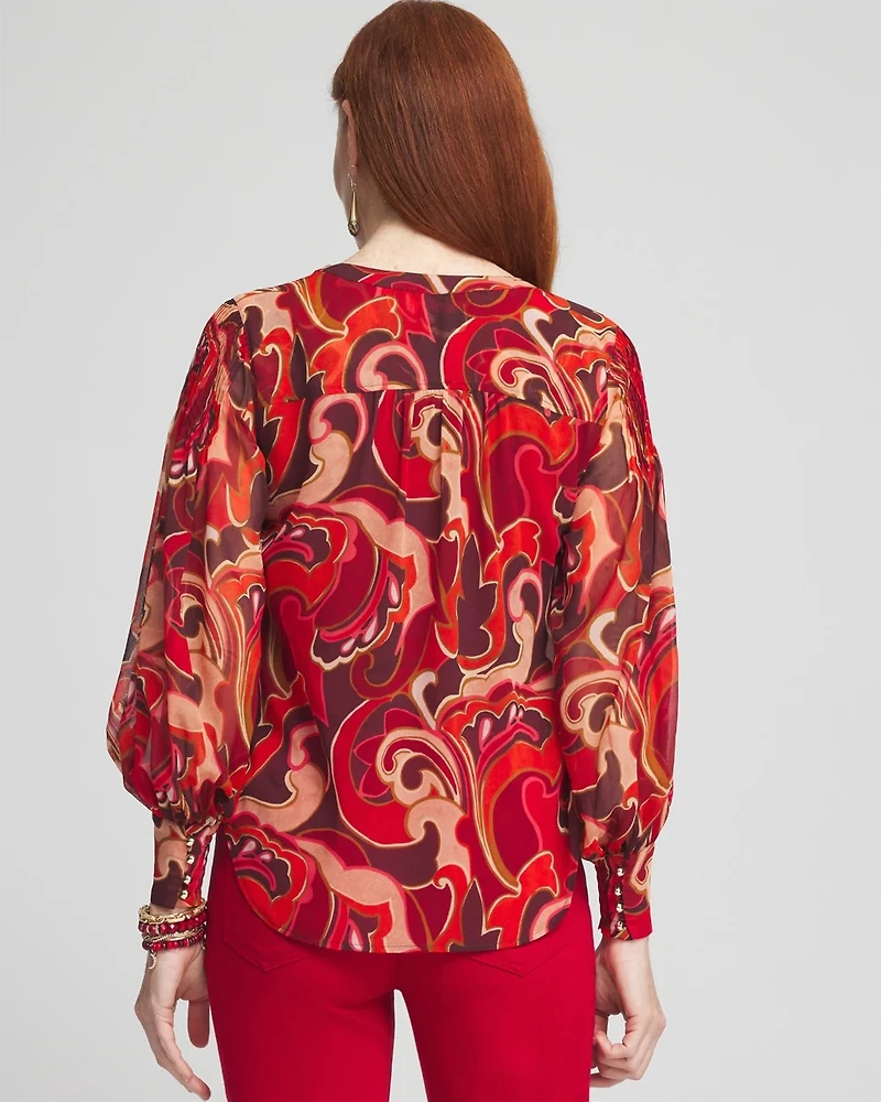 Priya Swirl Pintuck-Sleeve Blouse
