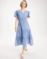 Chambray Embroidered Dress