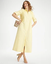 Embellished Linen-Cotton Shirtdress