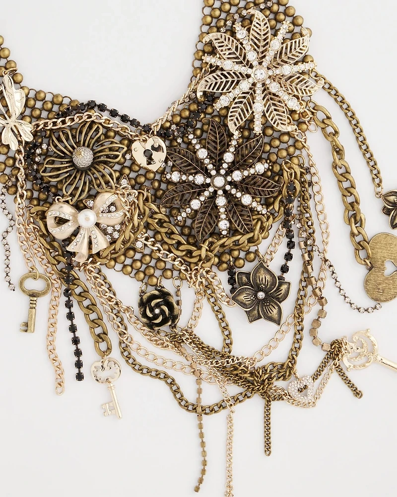 Chico’s Originals Lock & Key Floral Statement Necklace