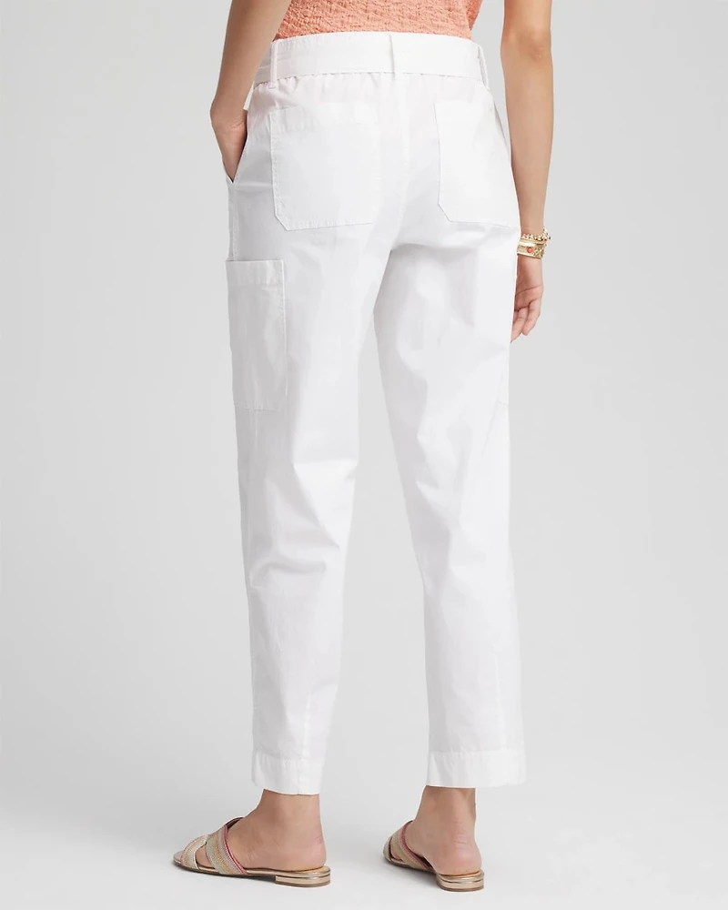Poplin Pull-On Tapered-Leg Cropped Pants