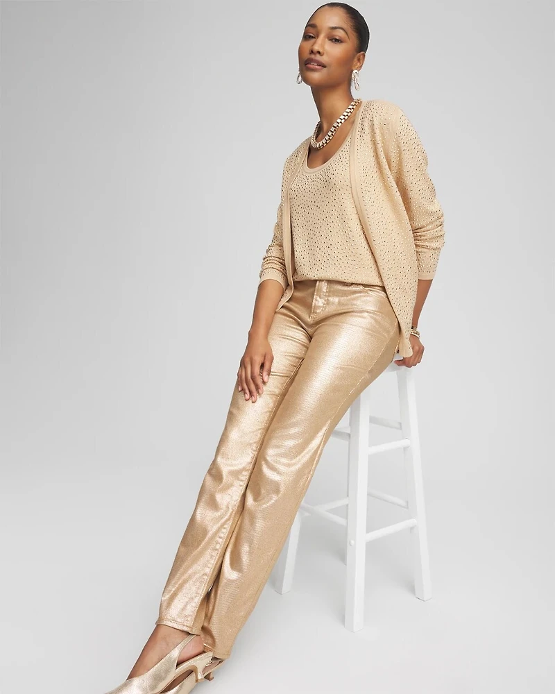 Girlfriend Coated Animal Print Jeans