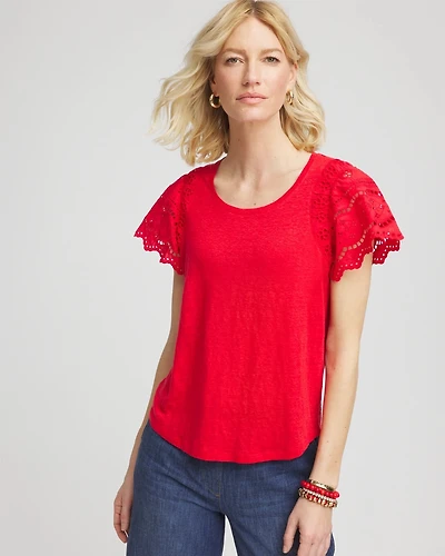 Linen Embroidered Lace Tee