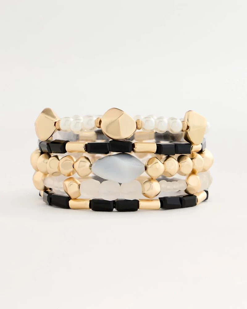 Stretch Set of Five Glam Beaded Bracelets