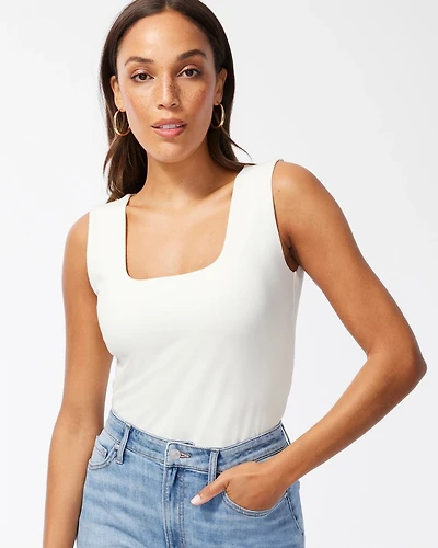 Contour Cotton White Square Neck Tank