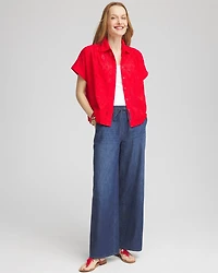 Embroidered Eyelet Button-down Top