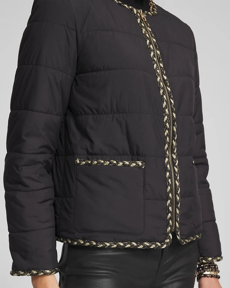 Tweed Trim Faux Nylon Jacket