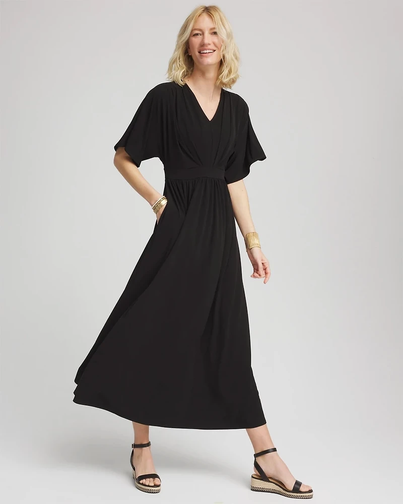 Flutter-Sleeved Jersey Maxi Dress