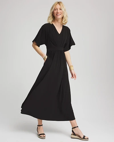 Flutter-Sleeved Jersey Maxi Dress