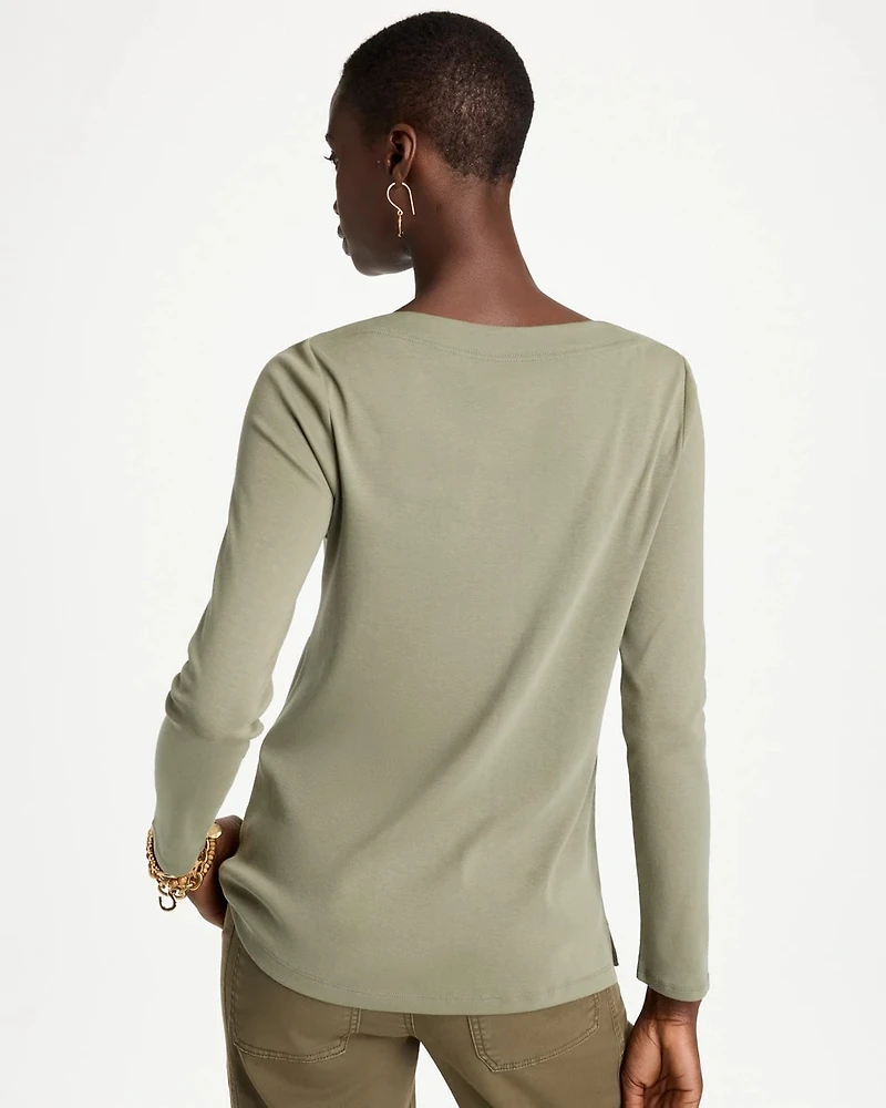 Stretch Cotton Boatneck Tee