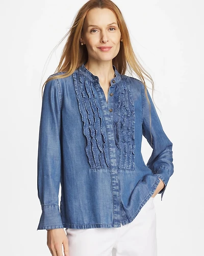 Tencel Ruffle Front Shirt