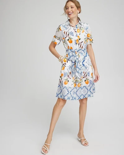 Silk Blend Tropical Shirt Dress