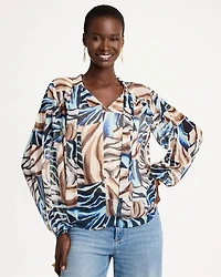 Crinkle Chiffon Tie-Front Blouse