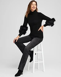 Faux Fur-Trimmed Turtleneck Sweater