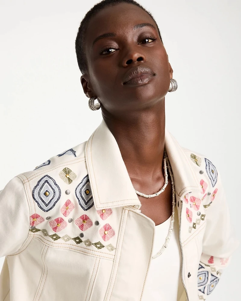 Cropped Embroidered Denim Jacket