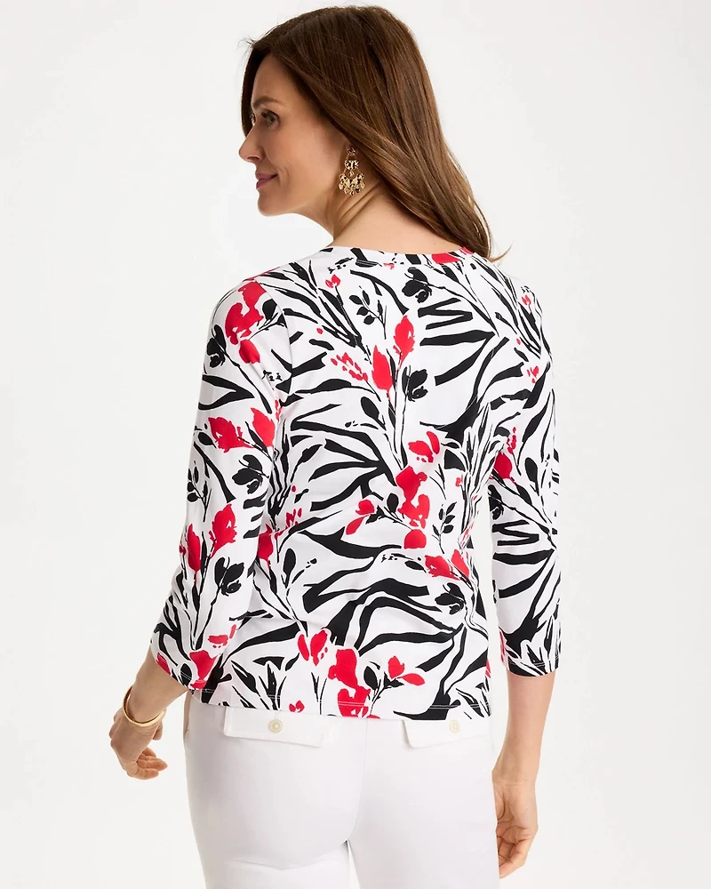 Cotton Stretch 3/4 Sleeve Floral Tee
