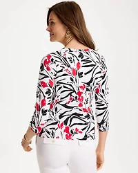 Cotton Stretch 3/4 Sleeve Floral Tee