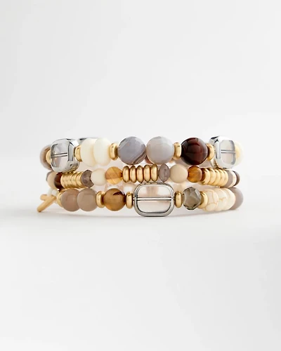 Stretch Set Of Three Genuine Stone Bracelets