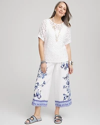 Butterfly Pull-On Linen Cropped Pants