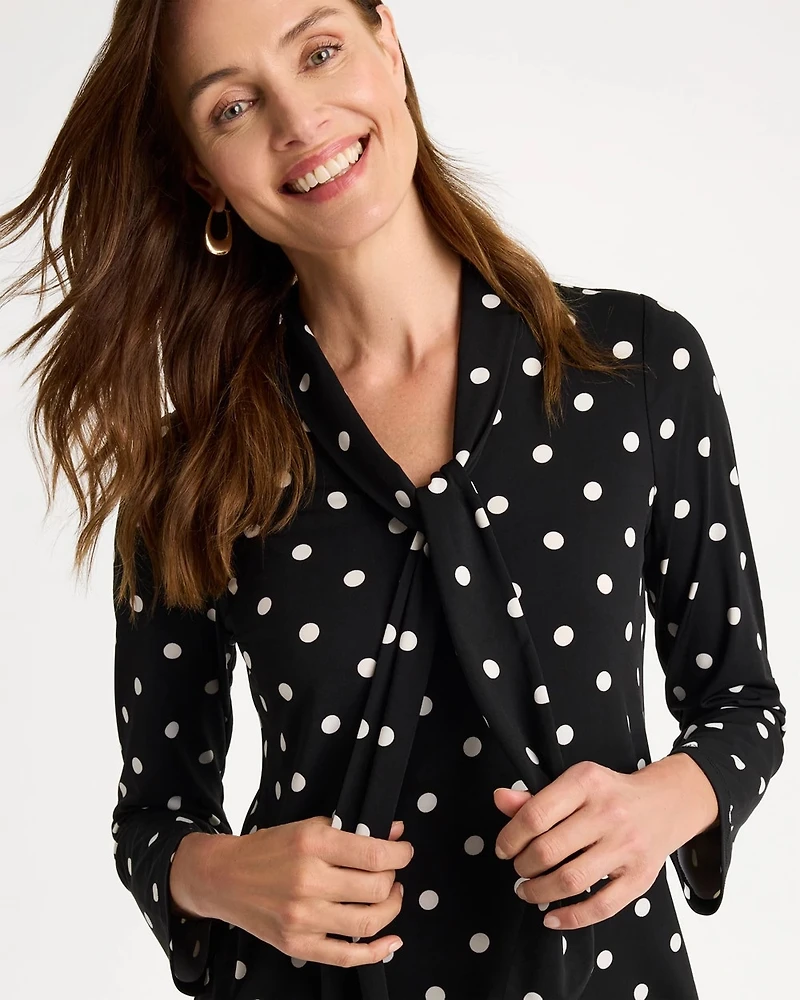 Polka-Dot Tie-Neck Tunic