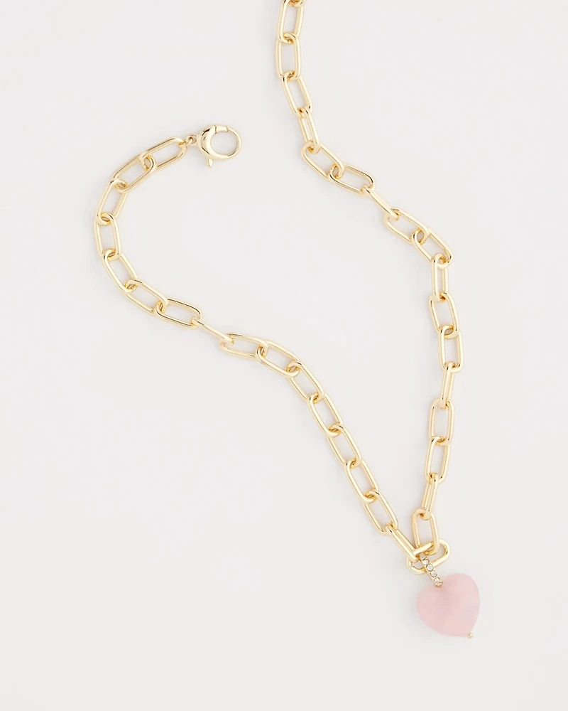 Genuine Quartz Heart Pendant Necklace