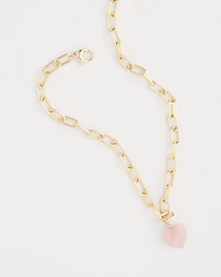 Genuine Quartz Heart Pendant Necklace