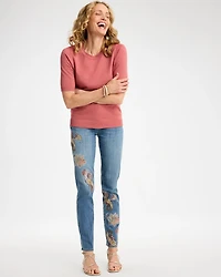Girlfriend Slim Embroidered Ankle Jeans