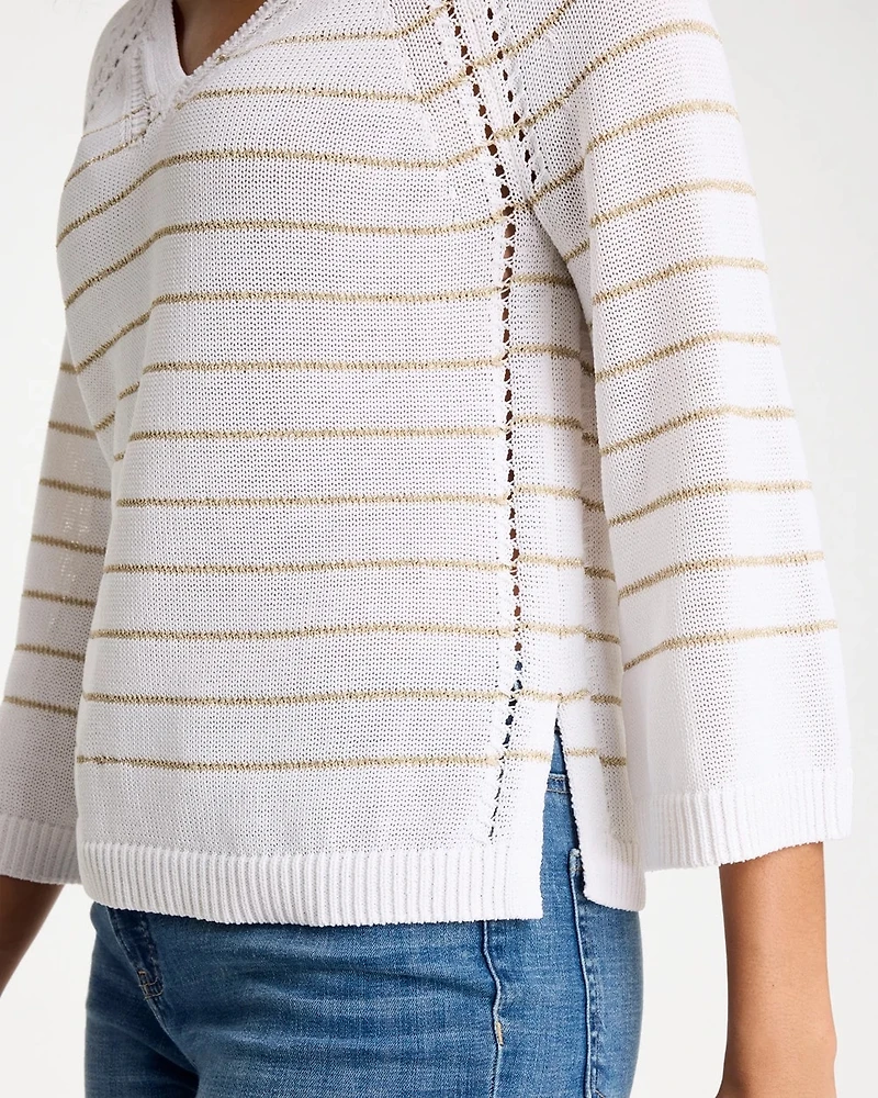 Metallic Striped Pullover Sweater