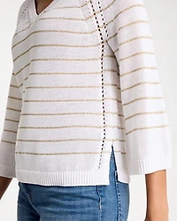 Metallic Striped Pullover Sweater