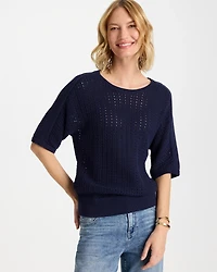 Pointelle Crewneck Pullover Sweater
