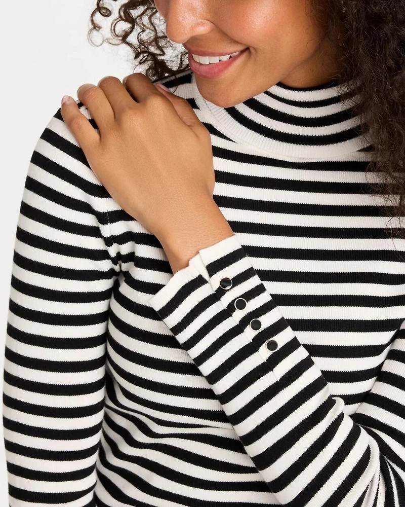 Ella Button-Sleeve Turtleneck Sweater