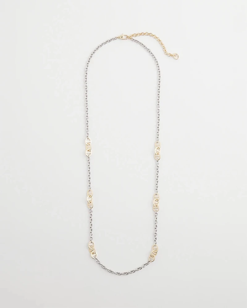 Mixed Metal Link Long Necklace