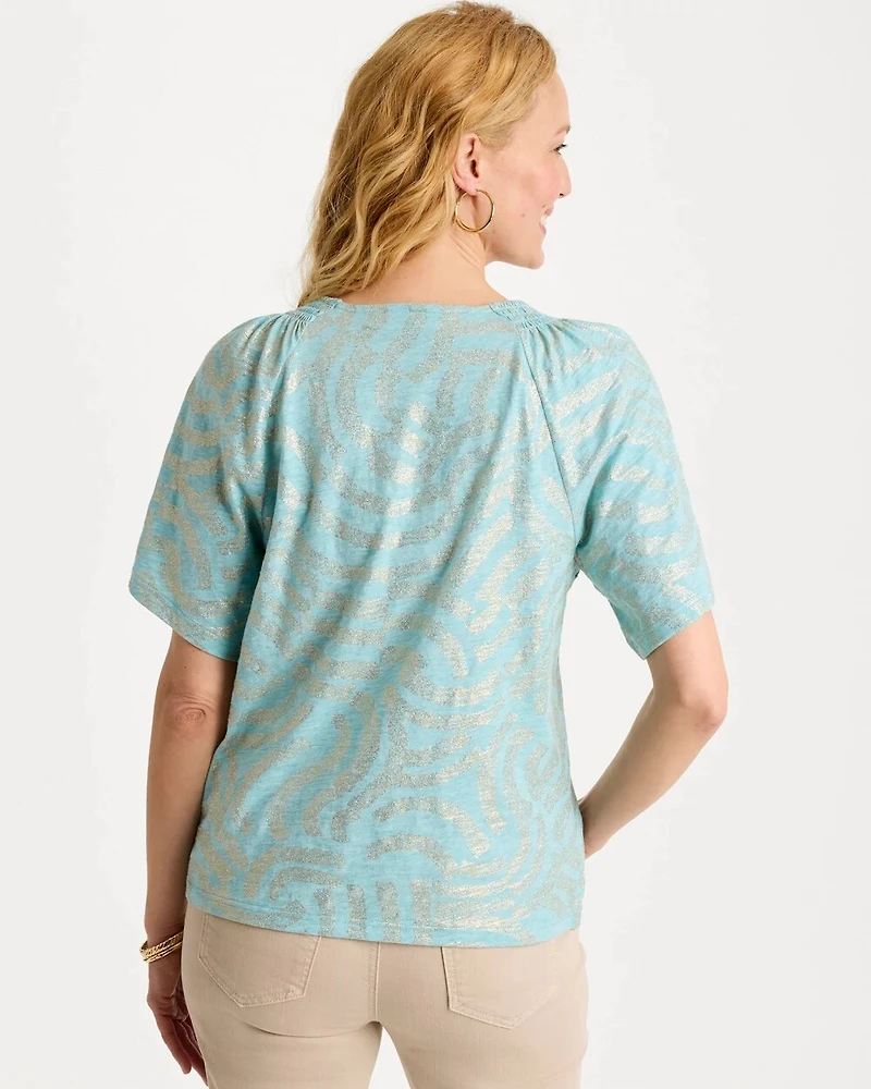 Cotton Foiled Shirred Tee