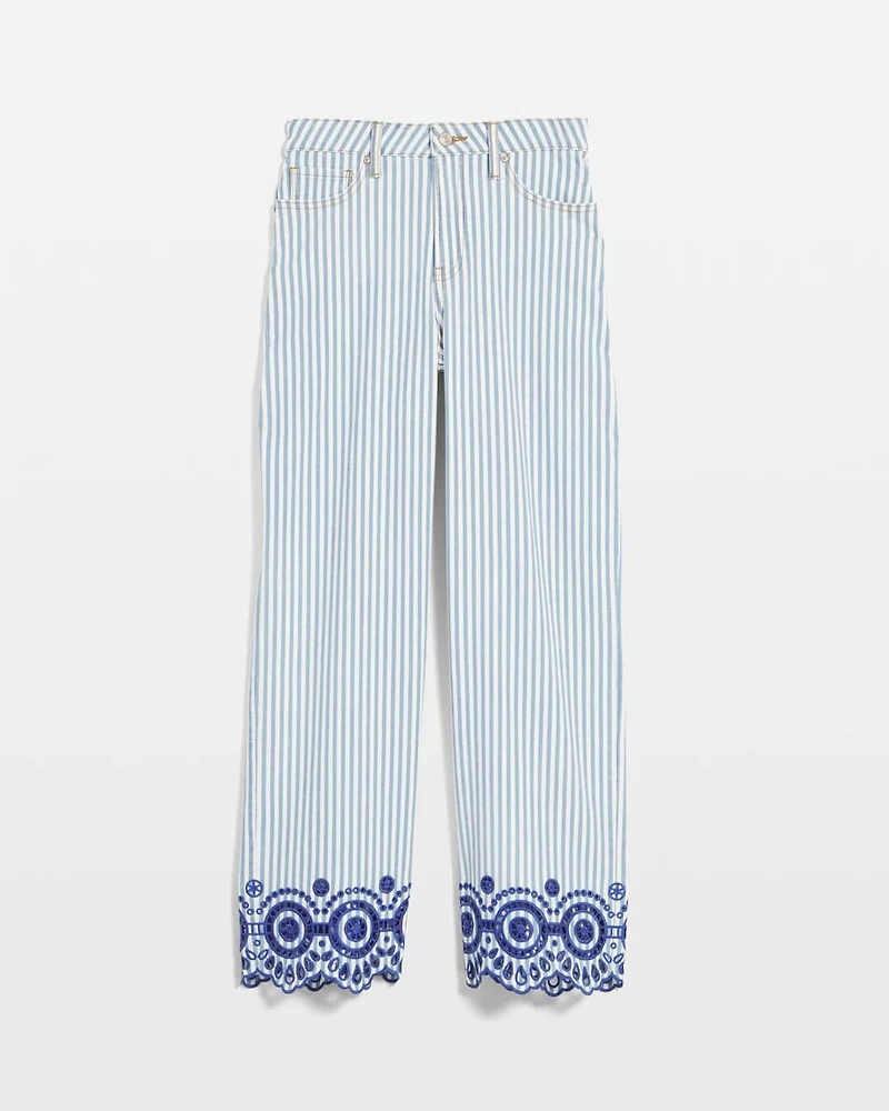 Eyelet High-Rise Wide Cropped Jeans