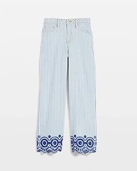 Eyelet High-Rise Wide Cropped Jeans