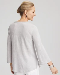 Linen Metallic Embroidered V-Neck Tunic