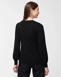 Caviar Trim V-Neck Pullover Sweater