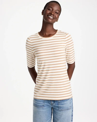 Striped Touch of Cool™ Elbow-sleeve Layering Tee