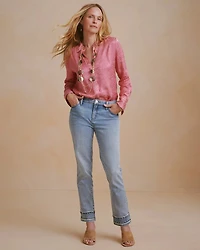 Girlfriend Slim Fray Hem Stud Ankle Jeans
