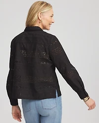 Embroidered Eyelet Collared Shirt
