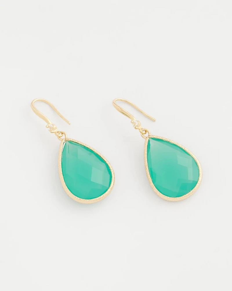 Green Teardrop Fishwire Earrings