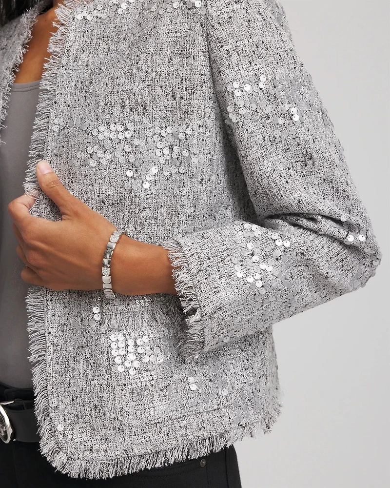 Silver Sequins Tweed Jacket