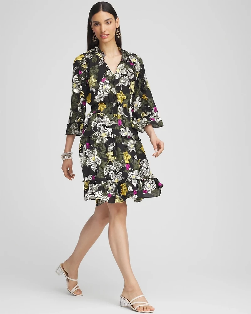 Botanical Ruffle Bell Sleeve Dress