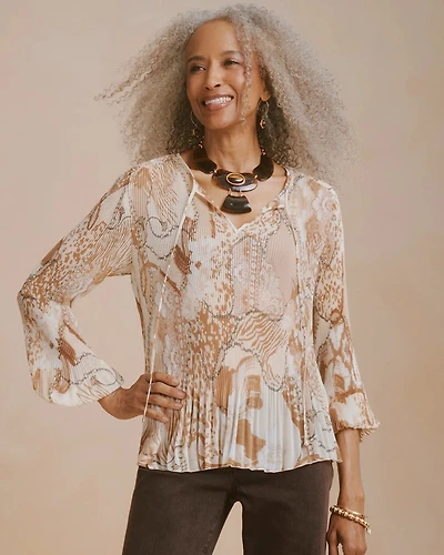 Georgette Pleated Popover Blouse