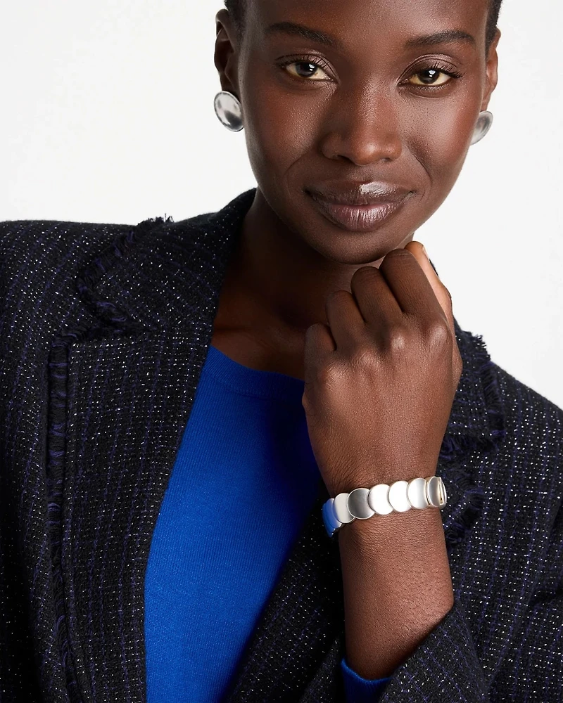 Semi-Bright Silvertone Flat Circle Stretch Bracelet