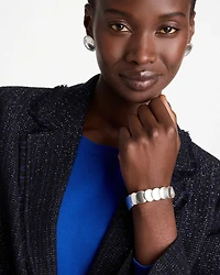 Semi-Bright Silvertone Flat Circle Stretch Bracelet
