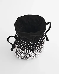 Faux Pearl & Velvet Crossbody Bucket Bag